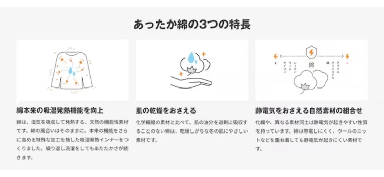 無印良品のあったか綿　Ｕネック八分袖Ｔシャツの３つの機能