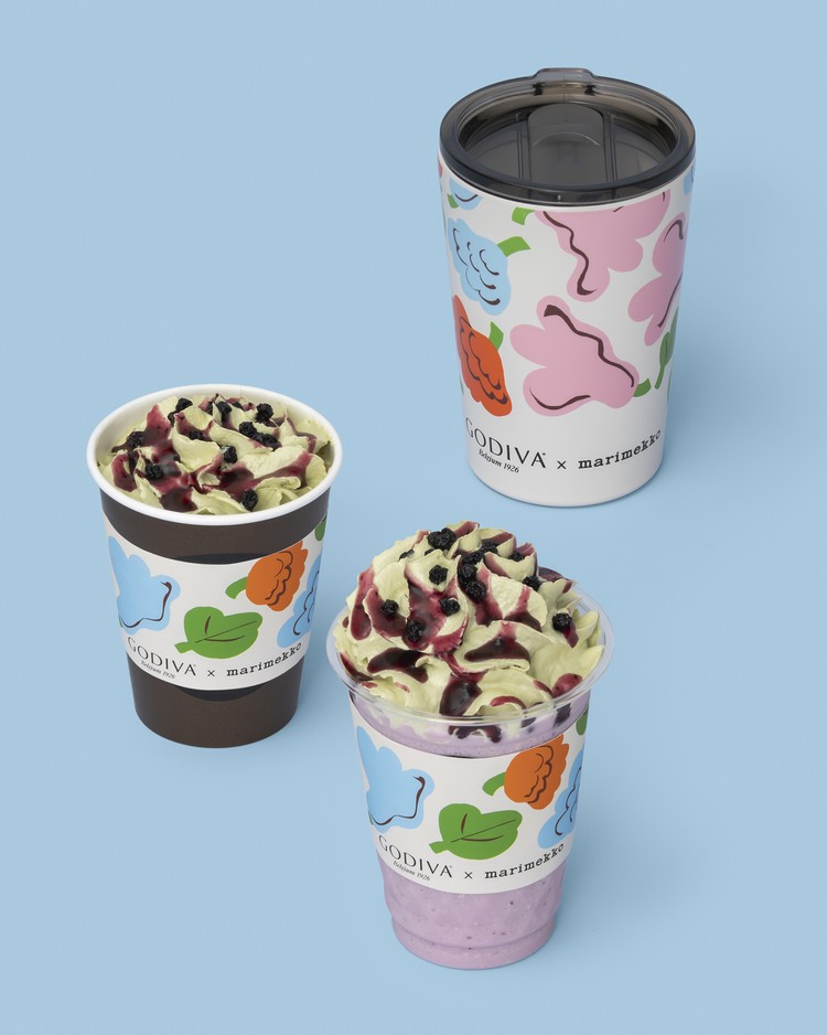 ゴディバ×Marimekko ブルーベリー 抹茶 ショコリキサー、ゴディバ×Marimekko ブルーベリー 抹茶 ショコリキサー ＆ タンブラーセット 