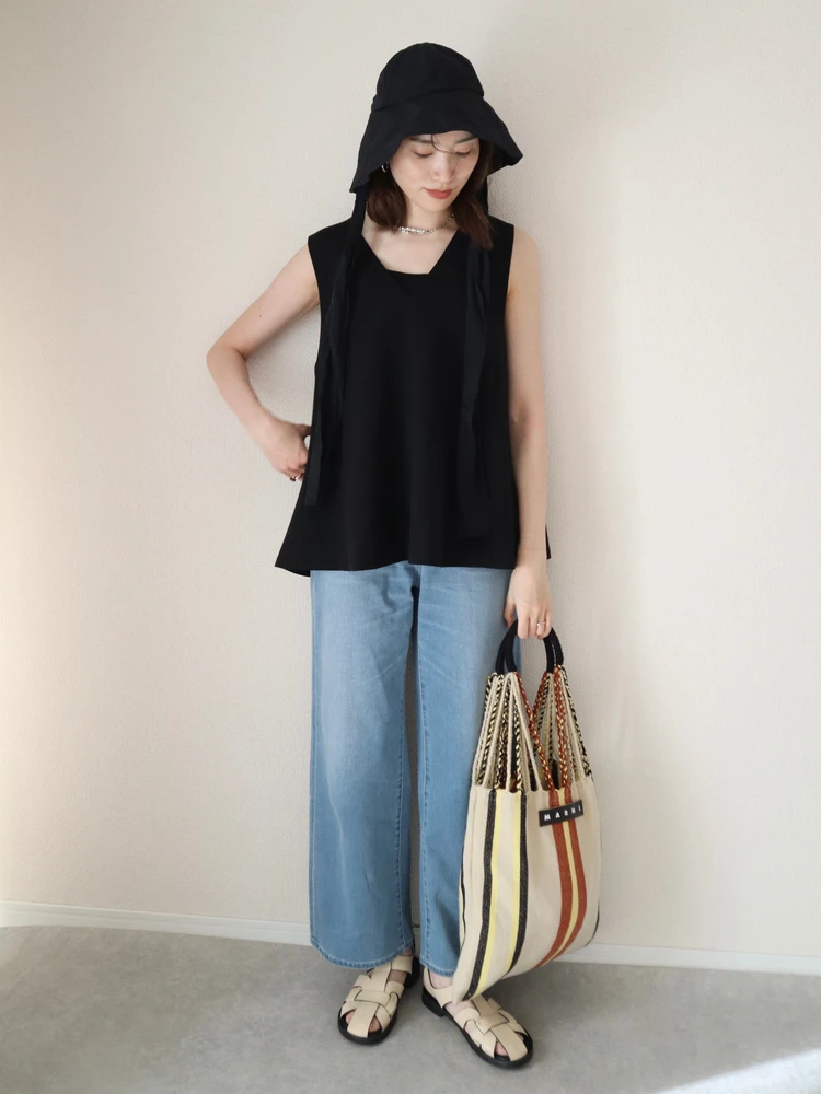 おすすめ UV グッズ 小物 紫外線 対策 ハット おしゃれ 30代 スタイルミキサー STYLEMIXER スタミキ 帽子 コーデ ブラック 夏