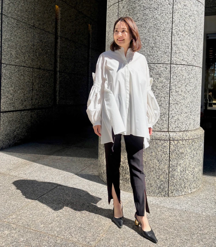 ル フィル　SOLOTEXブロードリボンブラウス　着用画像