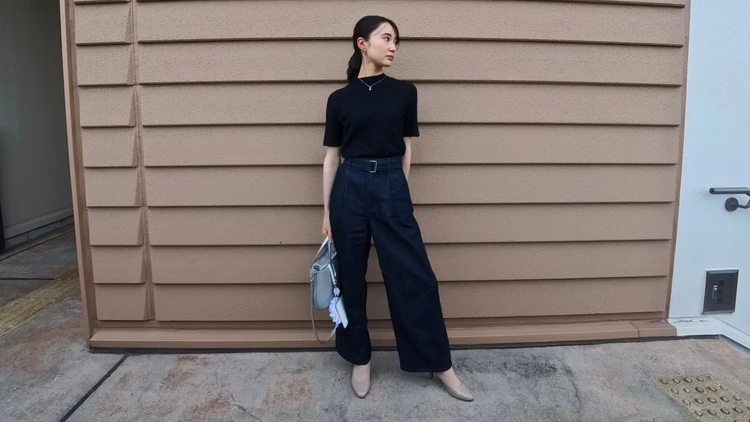 ライトデニムベルテッドワイドパンツ　GU プチプラデニム　夏にオススメ　骨格ウェーブおすすめ