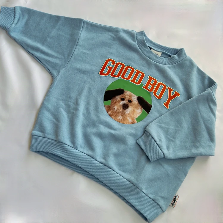 mojojojo×BREEZEコラボ mojojojo転写トレーナー(キッズサイズ) サックス