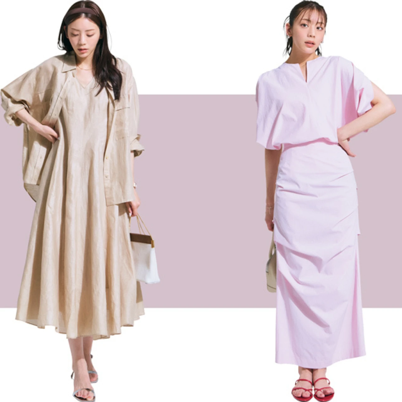 【秒でサマ見えする夏向きスカートセットアップ】単品でも映えるピンク＆ベージュの大人っぽ夏コーデ