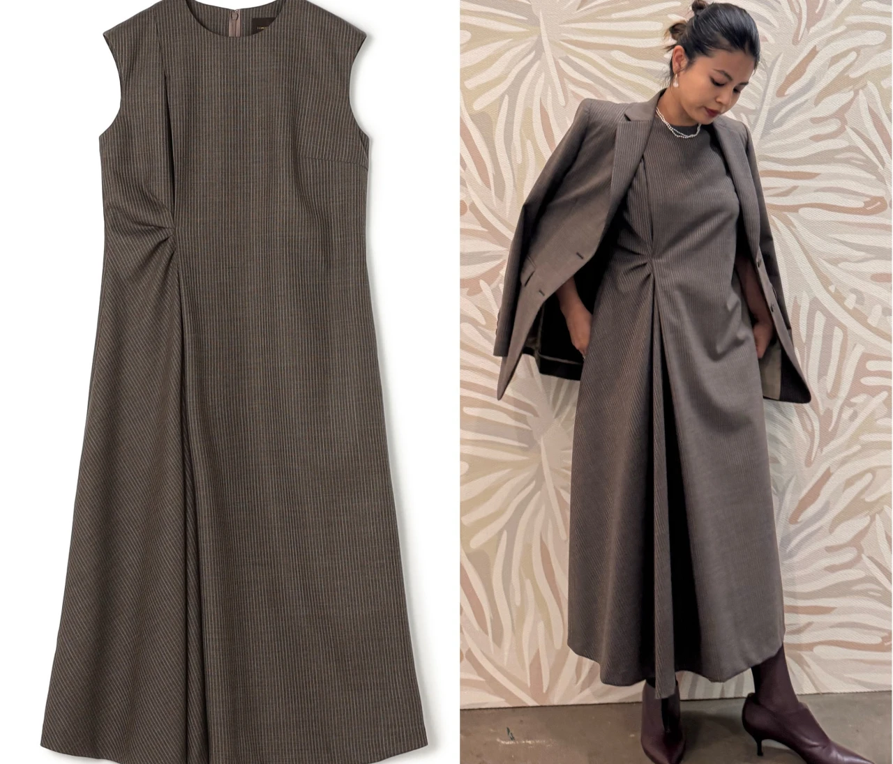 シンプルなのにおしゃれ！【トゥモローランド コレクション】の「シングルトラックストライプ ワンピース」が登壇シーンに最適！｜好印象が狙える“最旬”登壇服 Vol.26