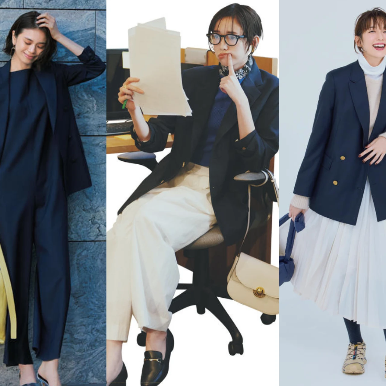 【30代40代】大人女子ネイビージャケットコーデ28選！　オフィスカジュアル＆私服で使える大人女子の一軍服「紺ブレ」まとめ！