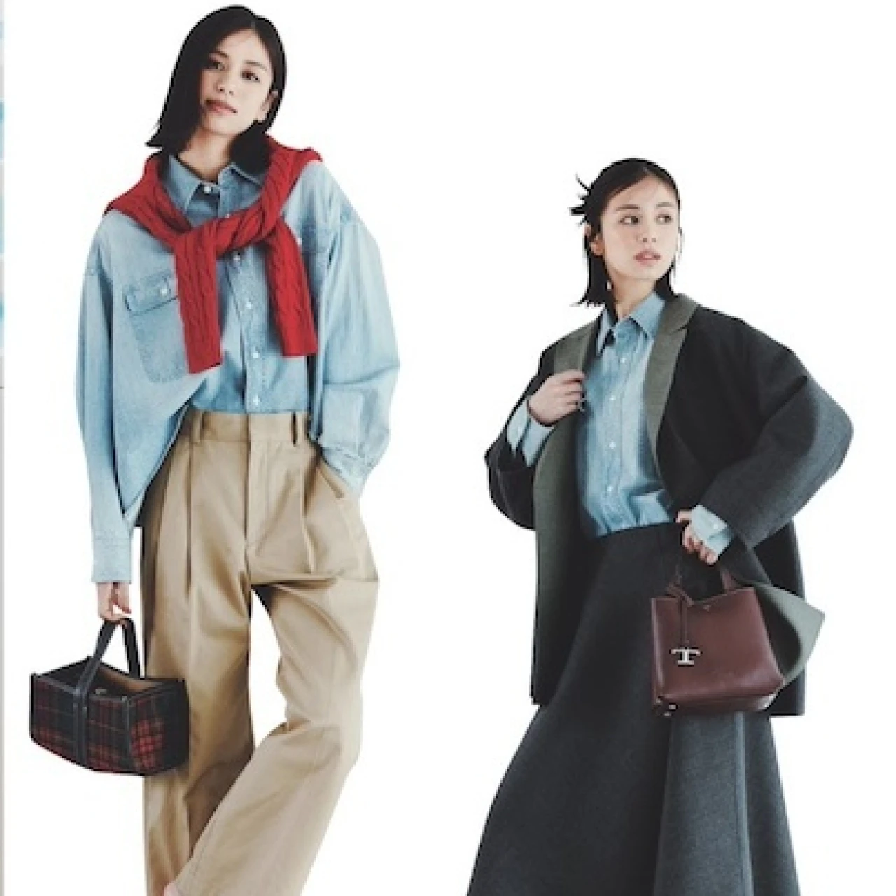 【トレンドシャツの9~11月着回しコーデ】デニムシャツは淡いカラーのやわらか素材できれい見え