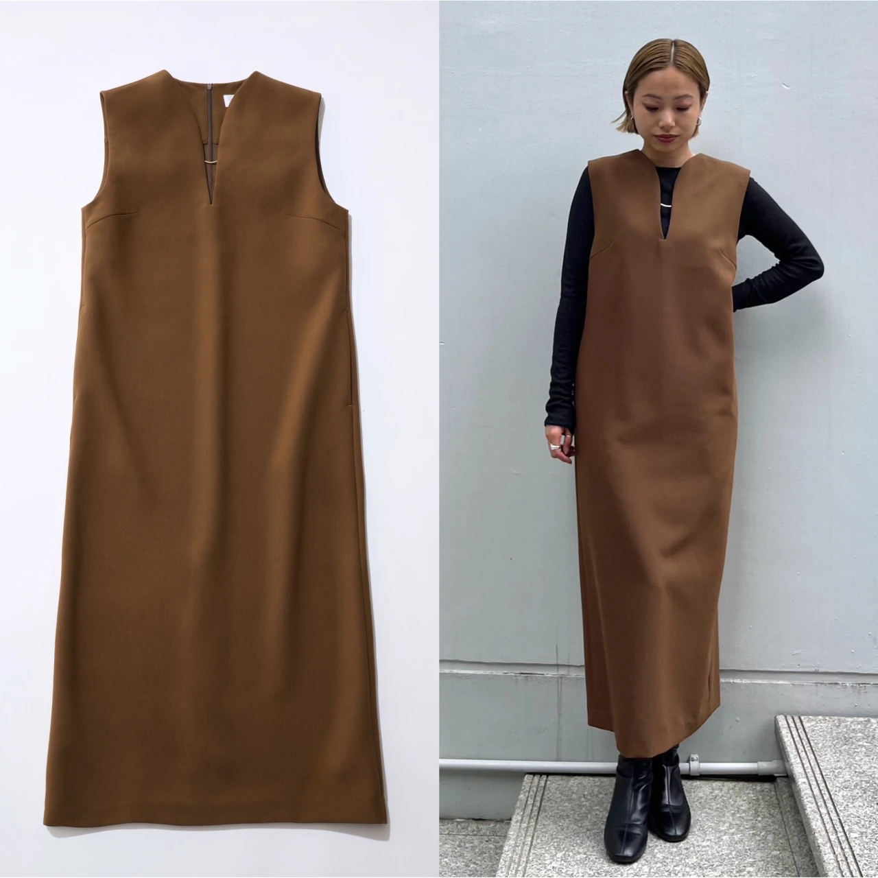 秋先取りのワンピース! 【cloenc(クロエンス)】の知的で上品な「ダブルクロスビットバーワンピース」が登壇シーンに最適!|好印象が狙える“最旬”登壇服 Vol.11