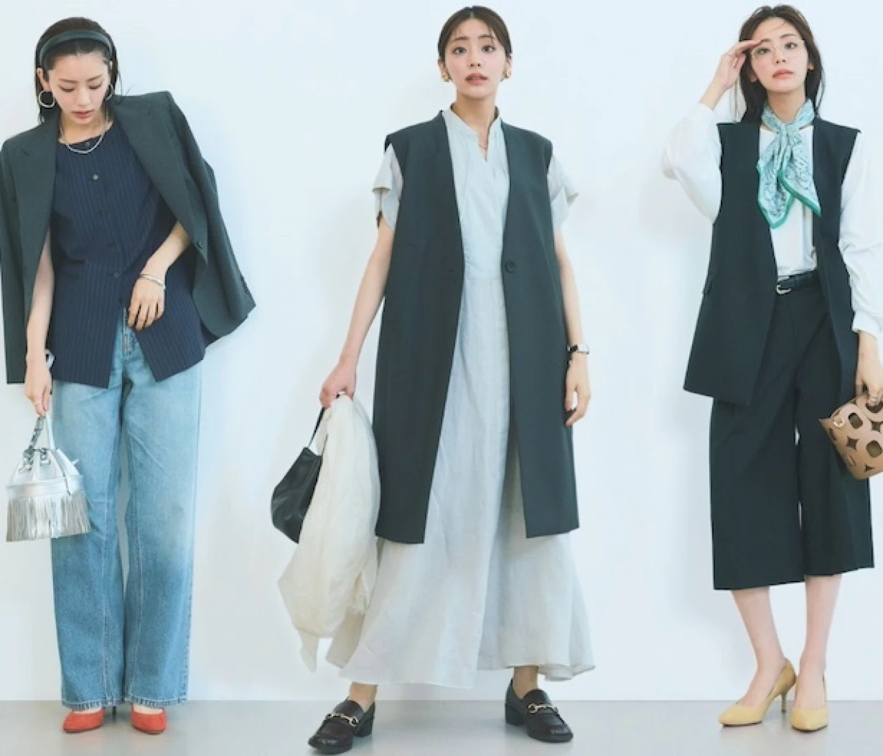 【きれいめ派の最旬ジレコーデ】働く女性のマストハブ！鮮度高まる「ノーカラージレ」着こなし術3選