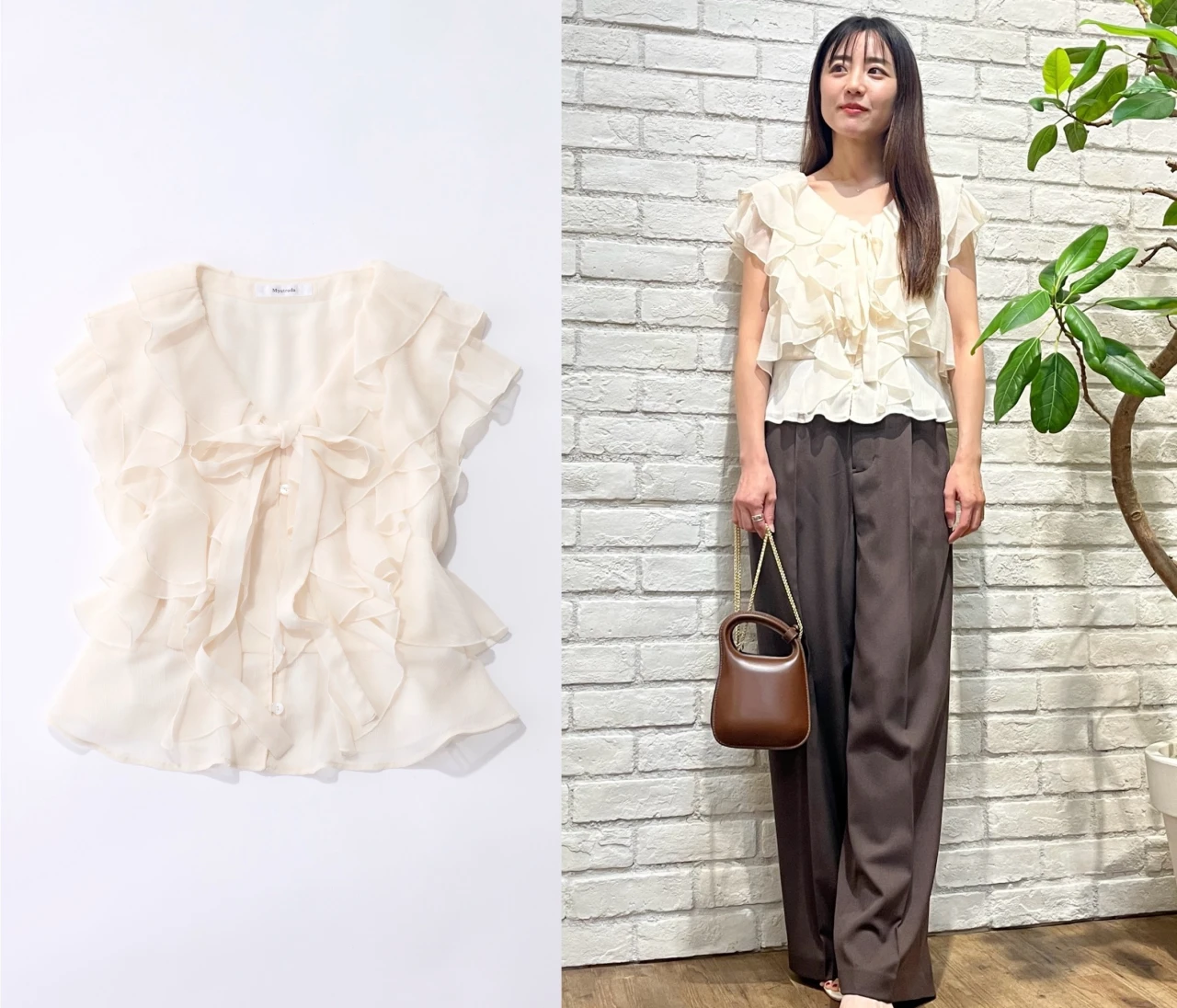 大人に似合う甘めなデザイン【Mystrada（マイストラーダ）】の「シアーフリルブラウス」が登壇シーンに最適！｜好印象が狙える“最旬”登壇服 Vol.6