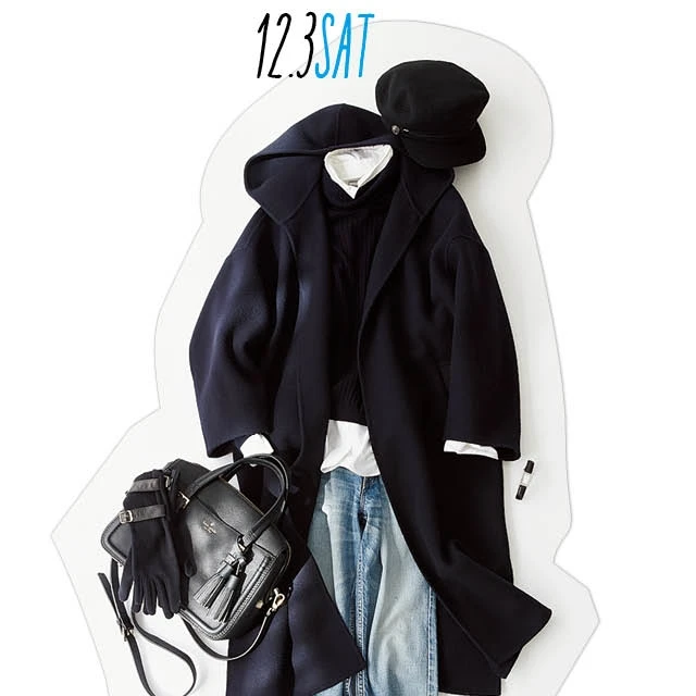 カジュアルでも女らしく! ゆるっとコート×デニムパンツは、足元にポイントを