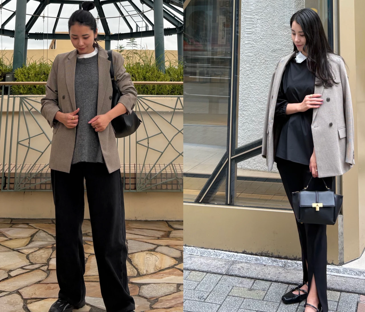 【ユニクロ購入品】チェック柄ダブルジャケットでオンオフ使える秋コーデ２選