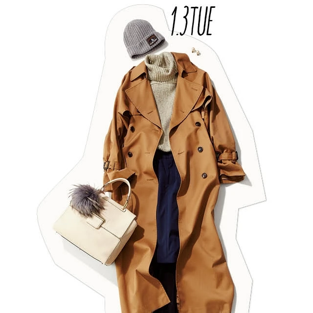 ロングトレンチのインは、明るめトップス×暗めボトムがお約束!