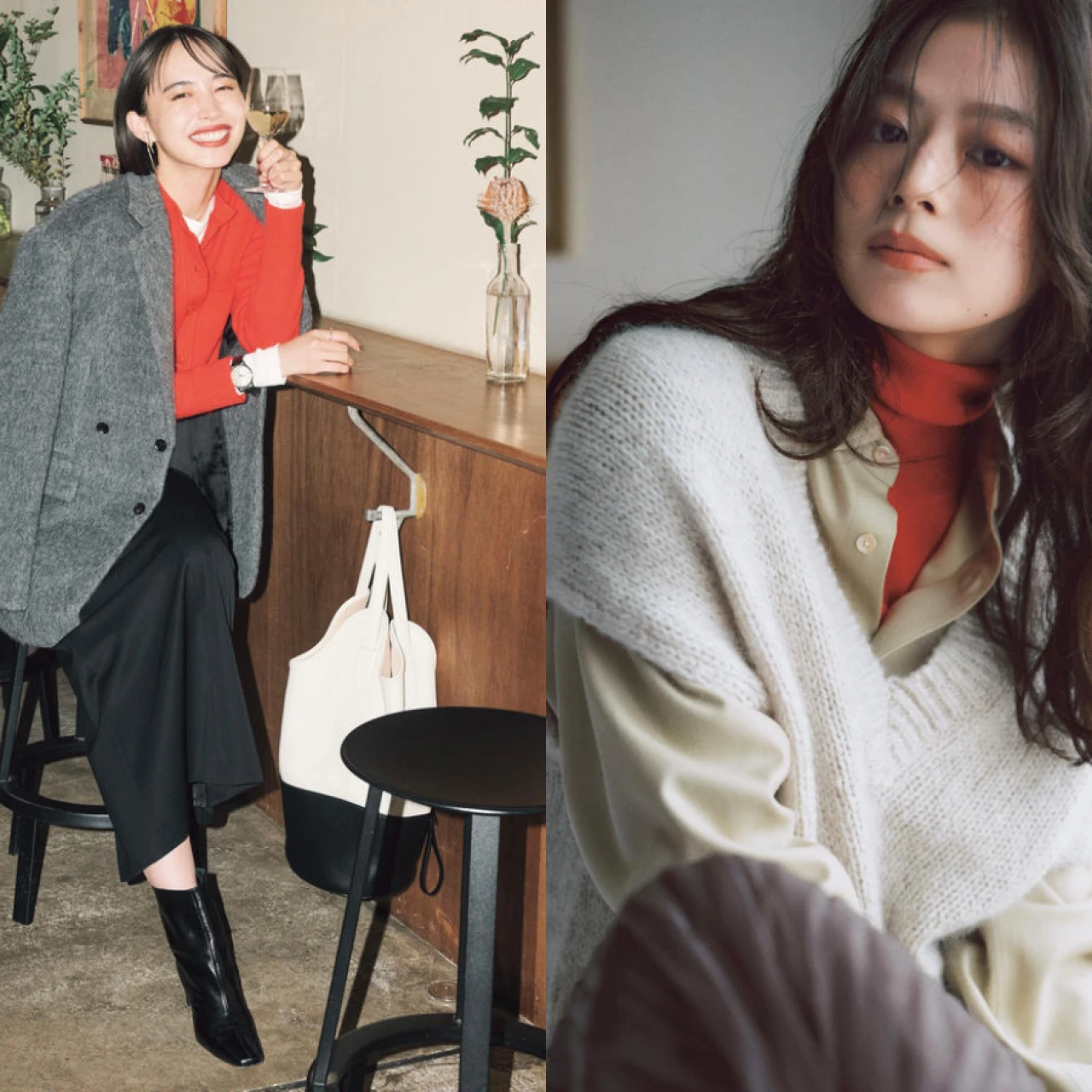 【2026年】レディース 赤ニットコーデ21選。大人女子はアウターを脱いでも、1枚でも重ね着でも“赤”を素敵に着こなす。