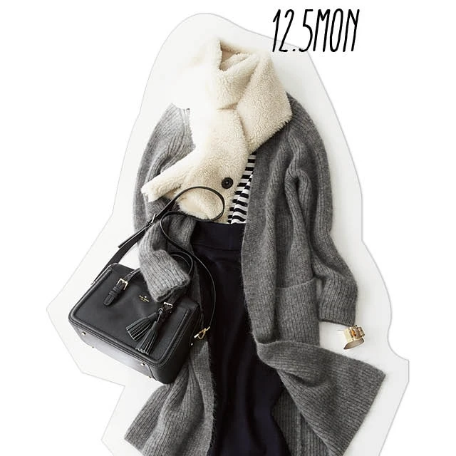 冬のフレンチスカートコーデは、ふわふわのニット&ムートンで格上げすべし!