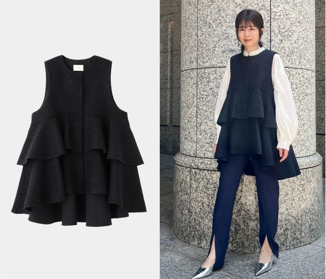 立体ジレで洒落感UP！【LE PHIL（ル フィル）】の「ロービングツィードティアードジレ」が登壇シーンに最適！｜好印象が狙える“最旬”登壇服 Vol.21