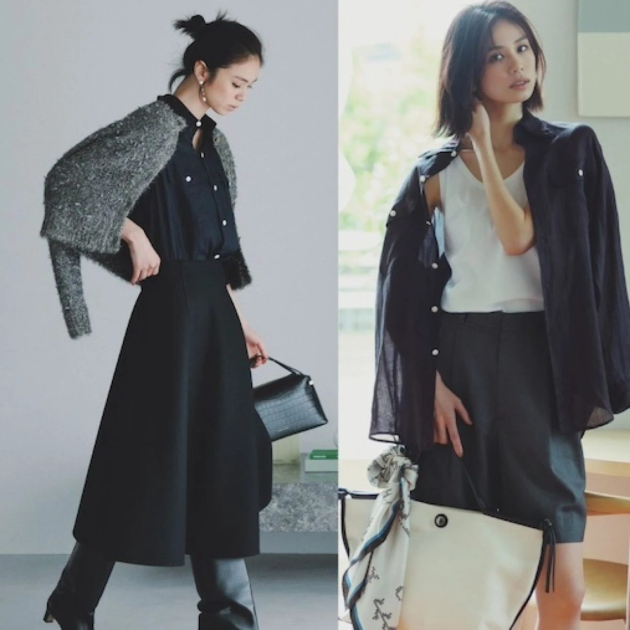 【トレンドシャツの9～11月着回しコーデ】30代のシアーシャツはダークトーンでさりげない透け感を