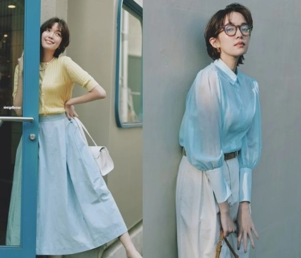 今季の旬色「サックスブルー」で平日も休日も映え確定♡ フェミニンブラウス、フレアスカートコーデ3選