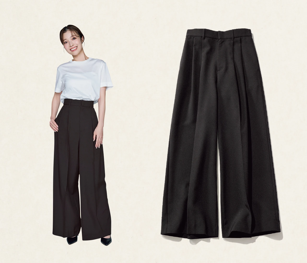 【骨格タイプ別・似合うワイドパンツ】ナチュラルタイプは体のフレームを拾わないリラクシーなデザインパンツを