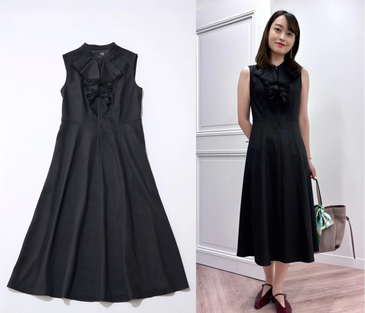 優雅に着映える【ef-dé Black（エフデ ブラック）】のラッフルワンピースが登壇シーンに最適！｜好印象が狙える“最旬”登壇服 Vol.15