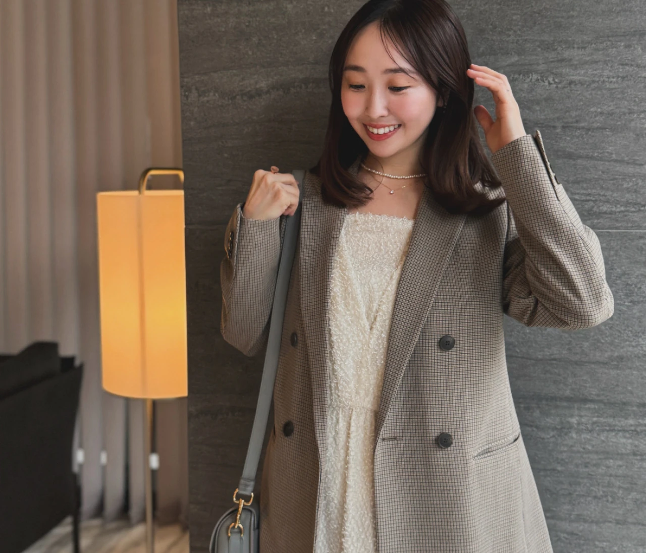 【ユニクロ】 6,000円台で即トレンド❤️ 冬まで着られる高見えチェック柄「ダブルジャケット」