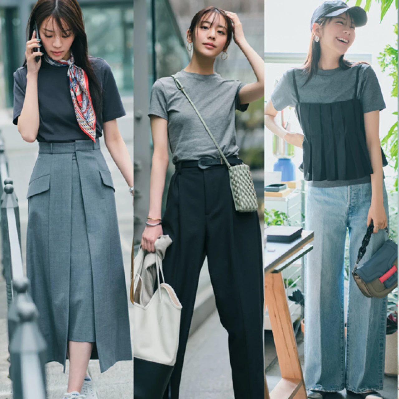 【この夏買い足すならグレーTシャツ】辛め派ボトムにマッチ！グレーTシャツコーデ4選