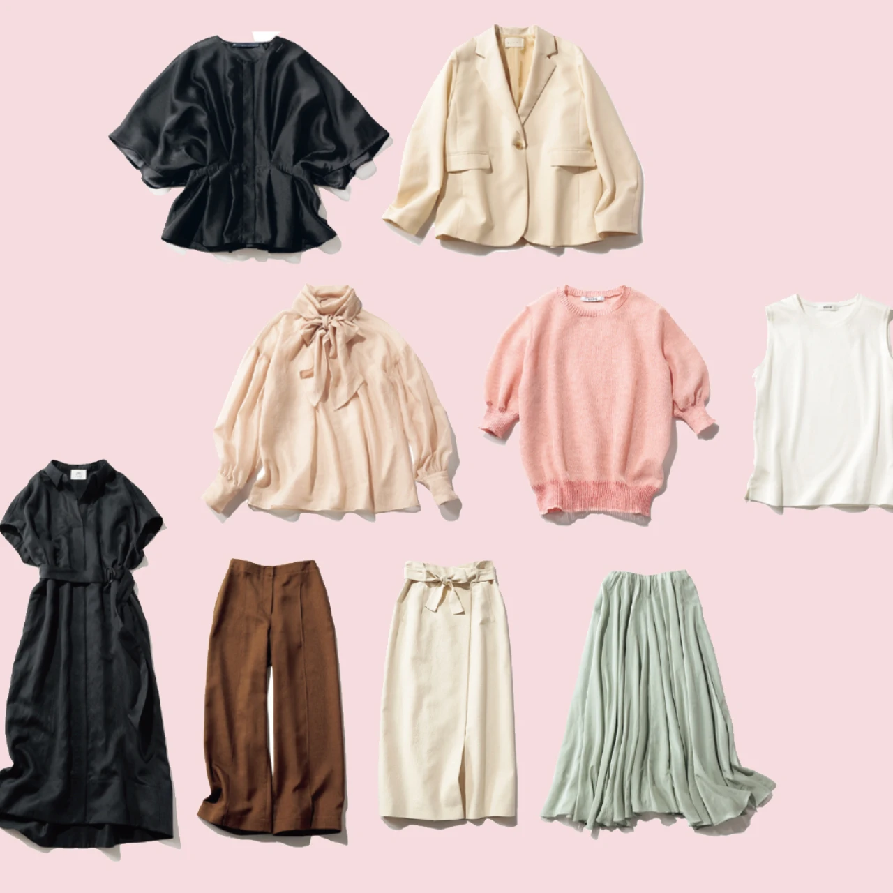 【洒落見えオフィス服着回し】“大人フェミニン”な甘口派の着回し通勤ワードローブ9選