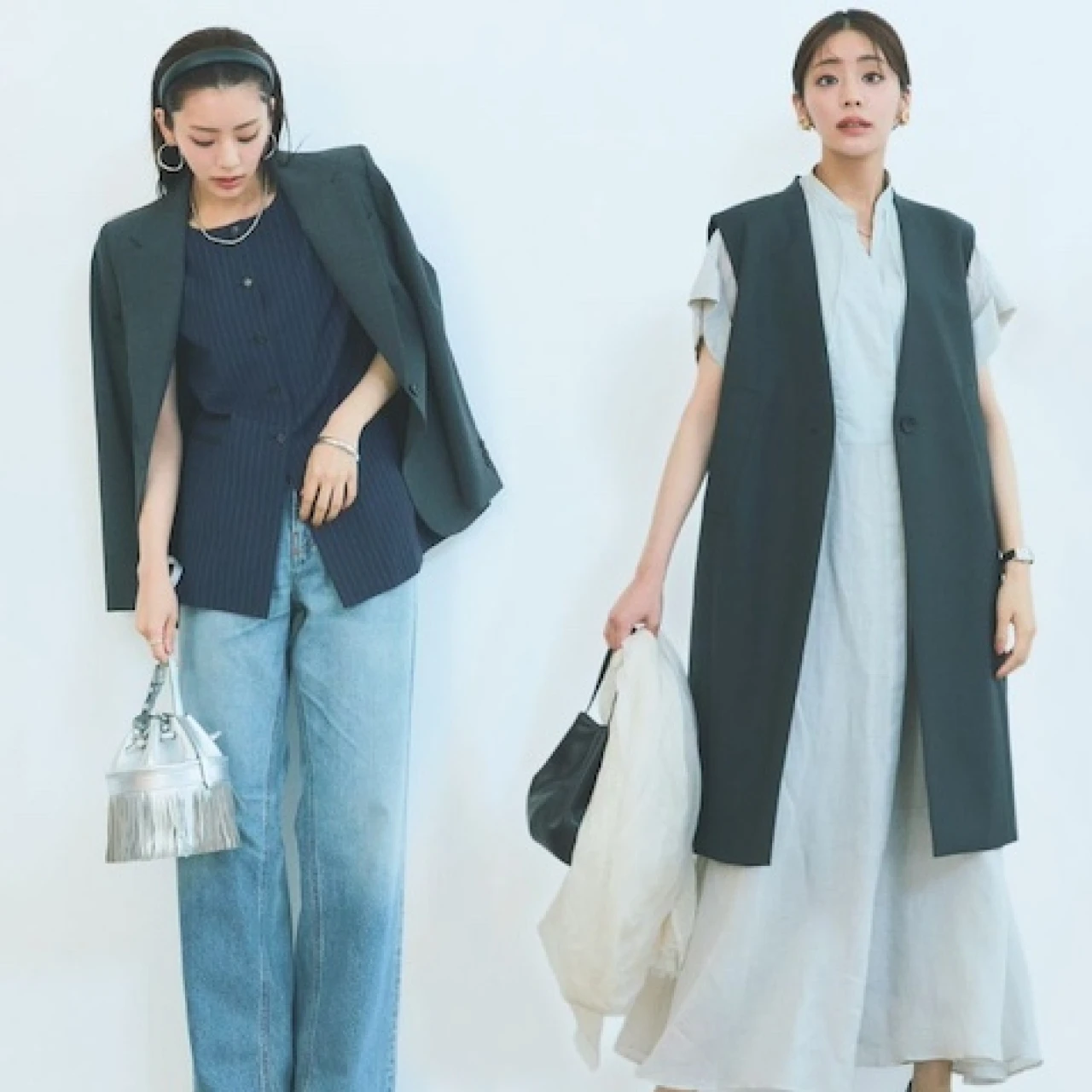 【きれいめ派の最旬ジレコーデ】働く女性のマストハブ!鮮度高まる「ノーカラージレ」着こなし術3選