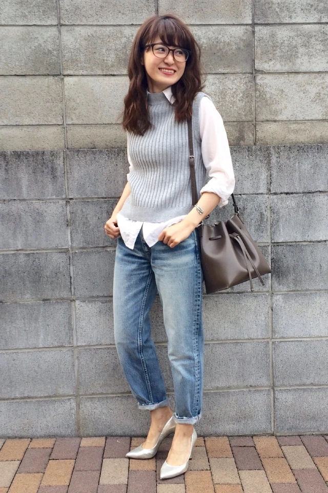 【スナップ】シャツにリブベストでメリハリを足す★