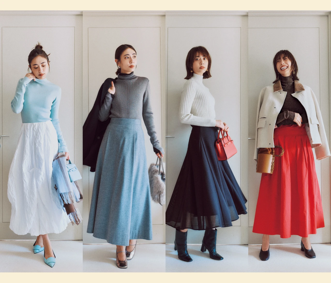 「ぴたニット×ふわスカート」で、旬のファッションに！ふわスカートwith「ラメぴたニット」4コーデ