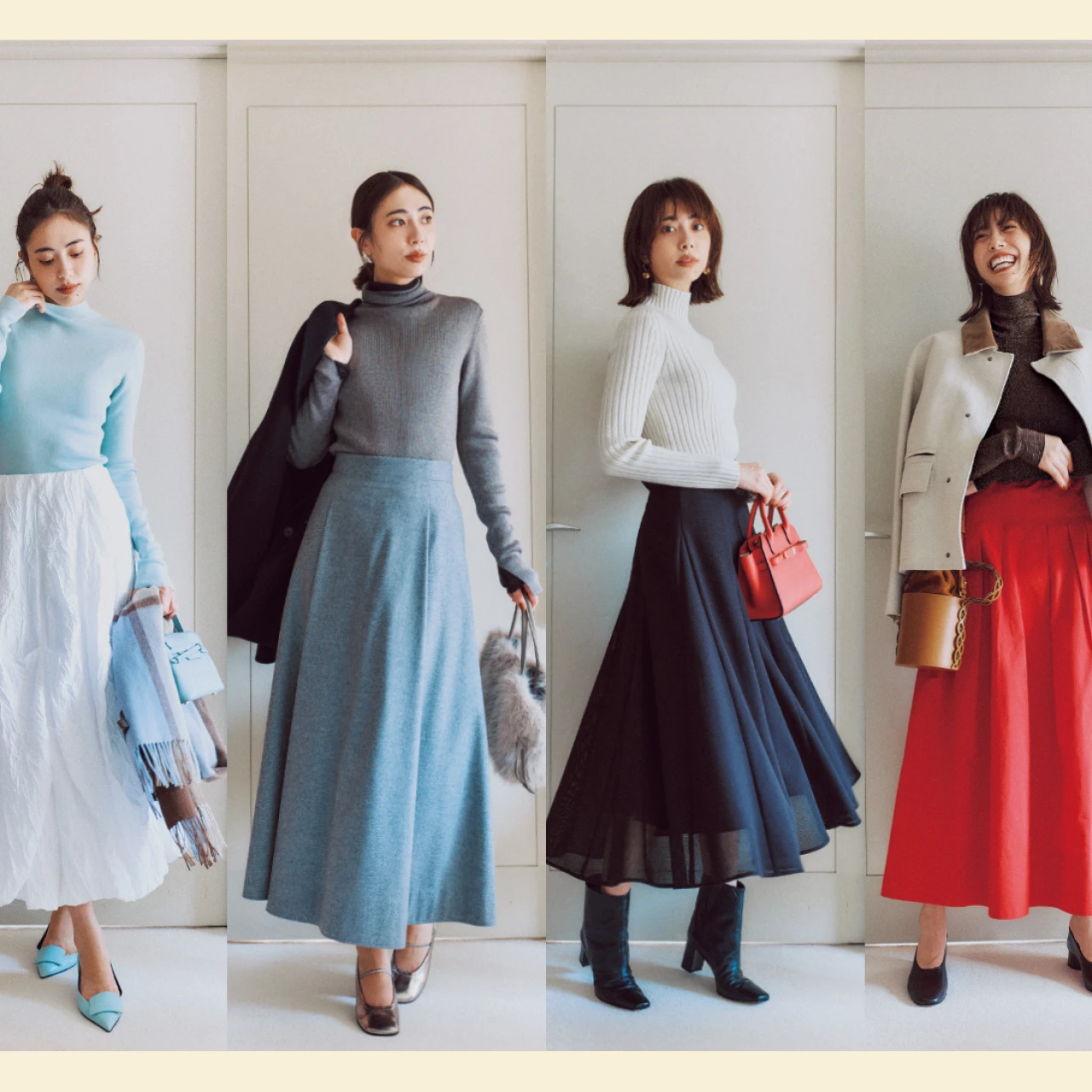 「ぴたニット×ふわスカート」で、旬のファッションに!ふわスカートwith「ラメぴたニット」4コーデ