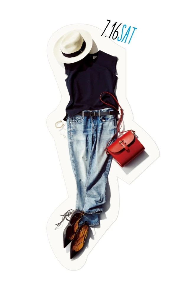 夏の夜遊びは、カジュアルにスタイルよく! ブルーグラデのデニムスタイルで、涼しげレディを演出♪