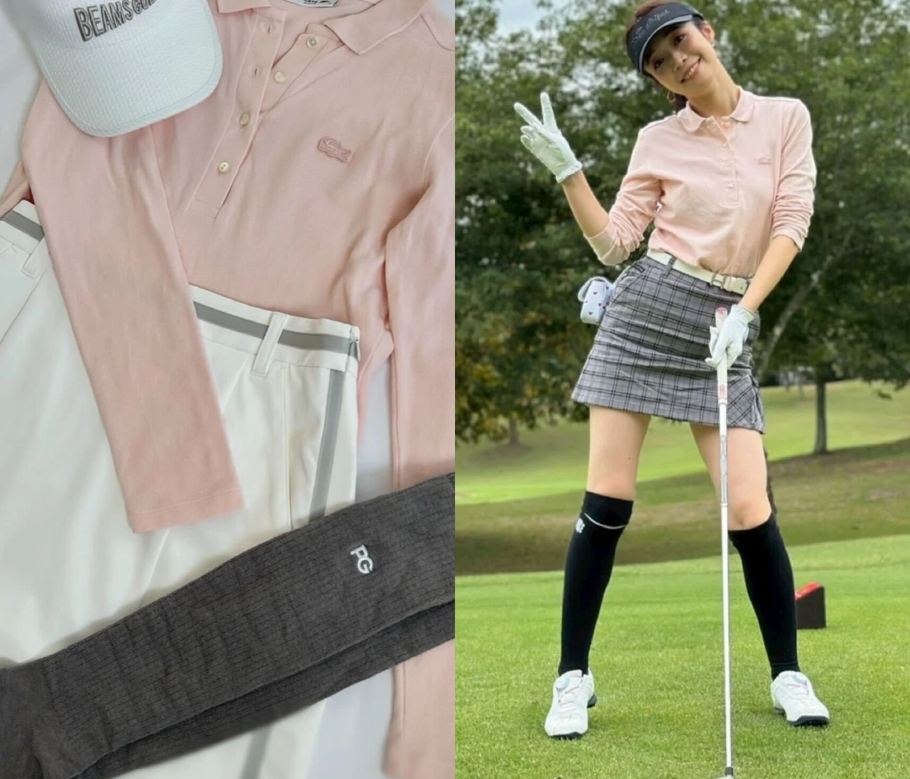 お気に入りのゴルフコーデ⛳LACOSTE（ラコステ）ピンクトップスで春の着回し2選🌸