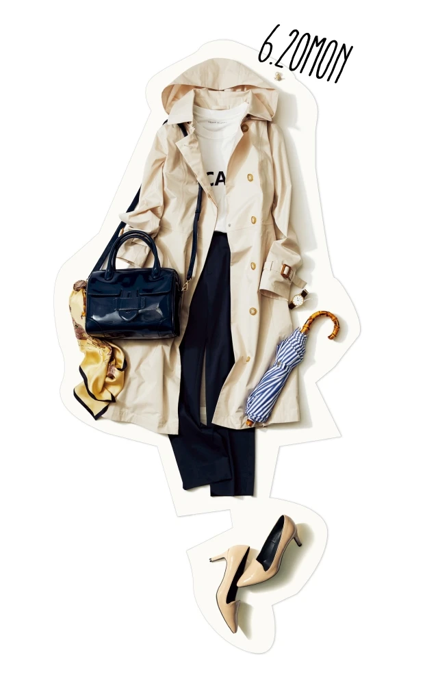 雨予報のブルーマンデー。こんな日こそ、おしゃれなレインアイテムで「気分引き締め」コーディネートを!