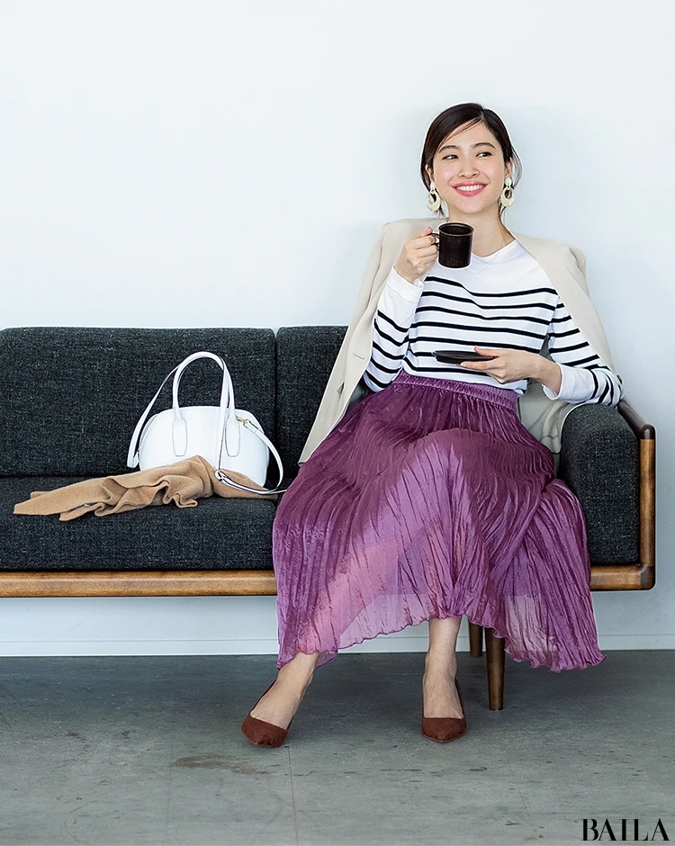 1日デスクワークの日は、上品素材の楽ちんスカートコーデ【2019/10/9のコーデ】_1
