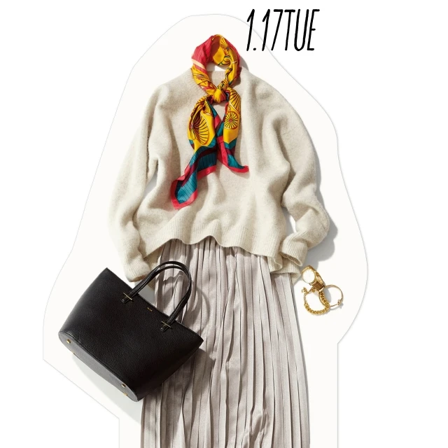 通勤シーンに華を添えて♡　冬のワントーンコーデは、ツヤで差をつける！