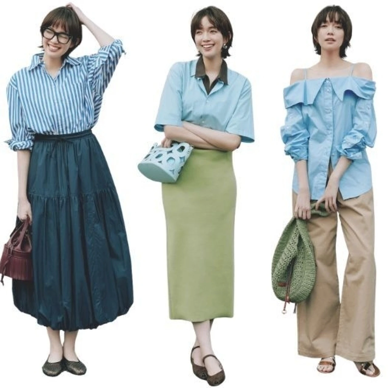 【働く30代女子のブルーシャツコーデ5選】甘くも辛くも印象変化するブルーシャツをとびきり自由に！