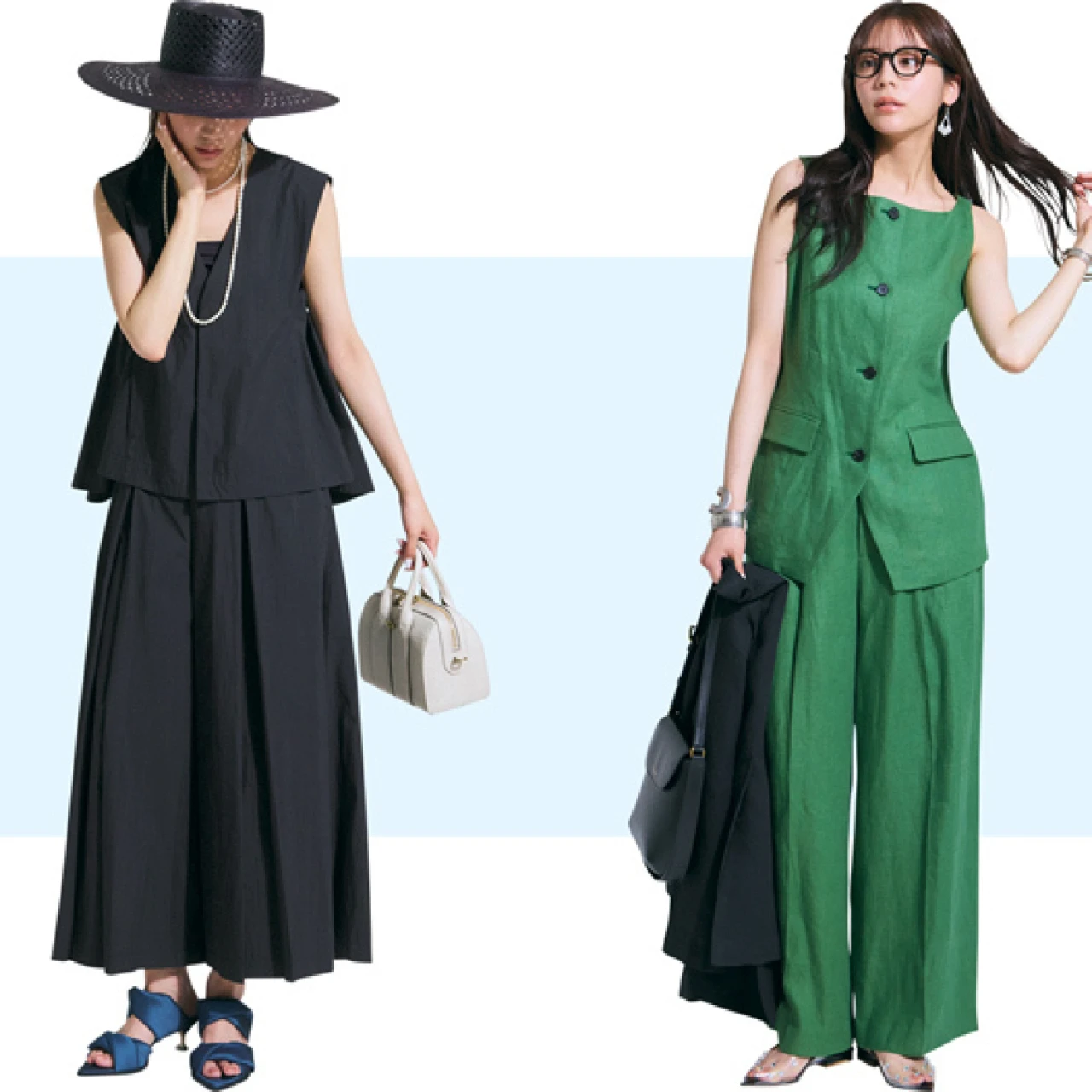 【秒でサマ見えする夏向きパンツセットアップ】高見えカラーのジレセットアップで都会感&大人っぽさを加速