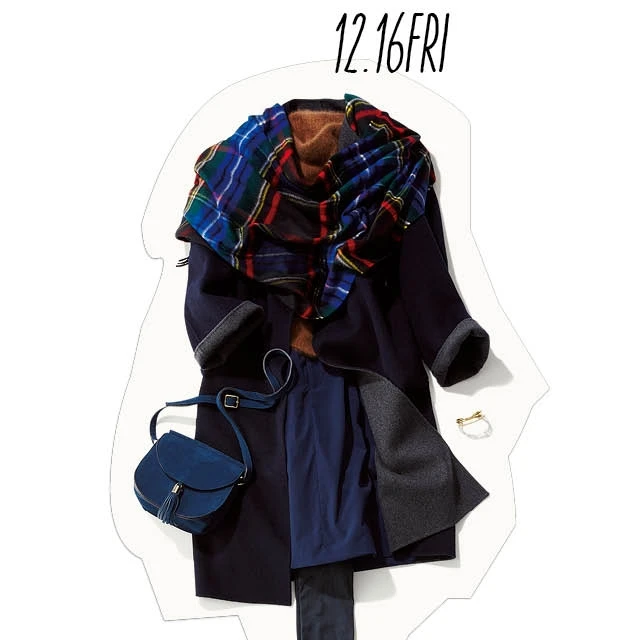 きちんと感の中に可愛げを♡ 冬のネイビースタイルは、ふわふわアイテムを加えて