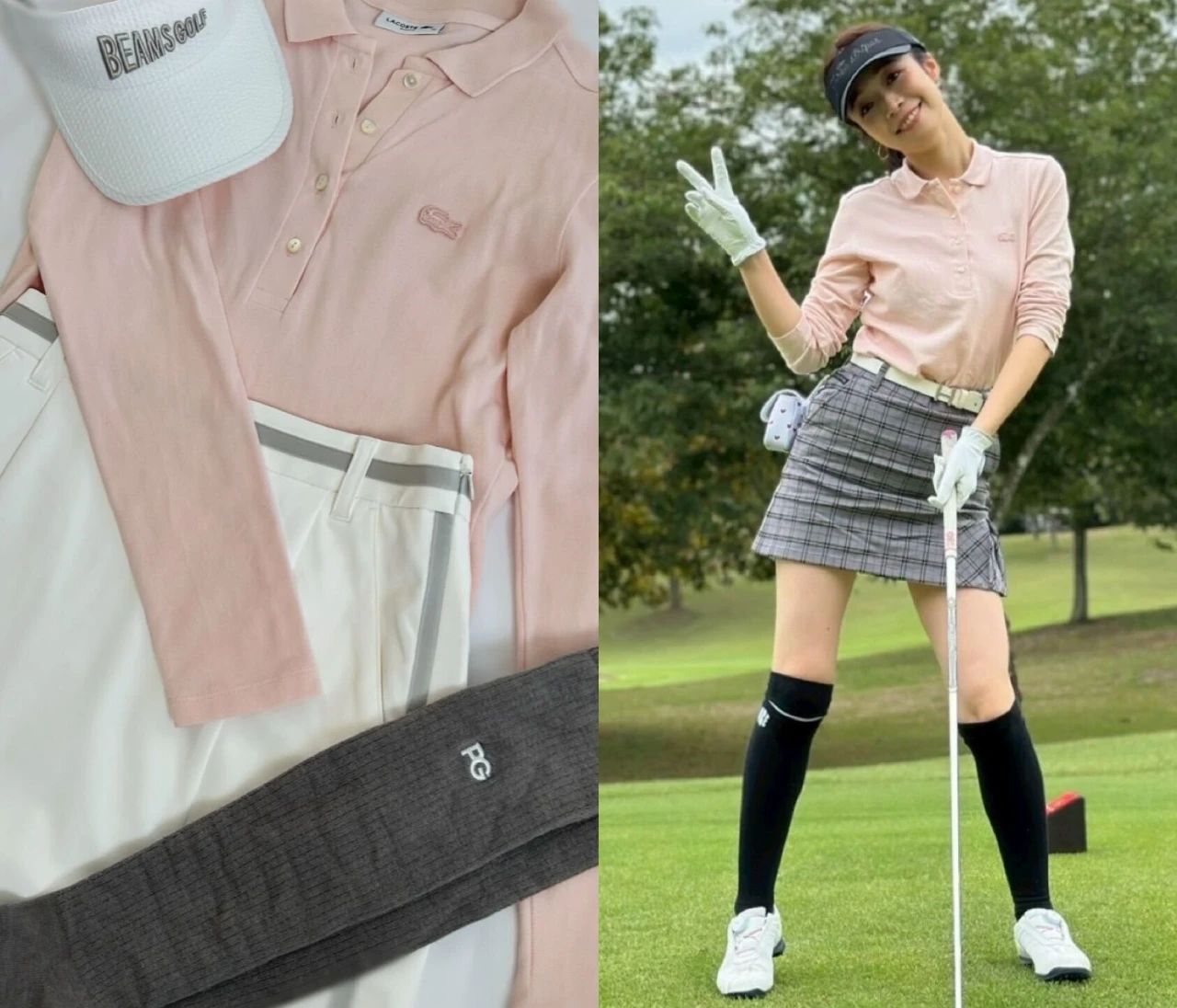 お気に入りのゴルフコーデ⛳LACOSTE（ラコステ）ピンクトップスで春の着回し2選🌸