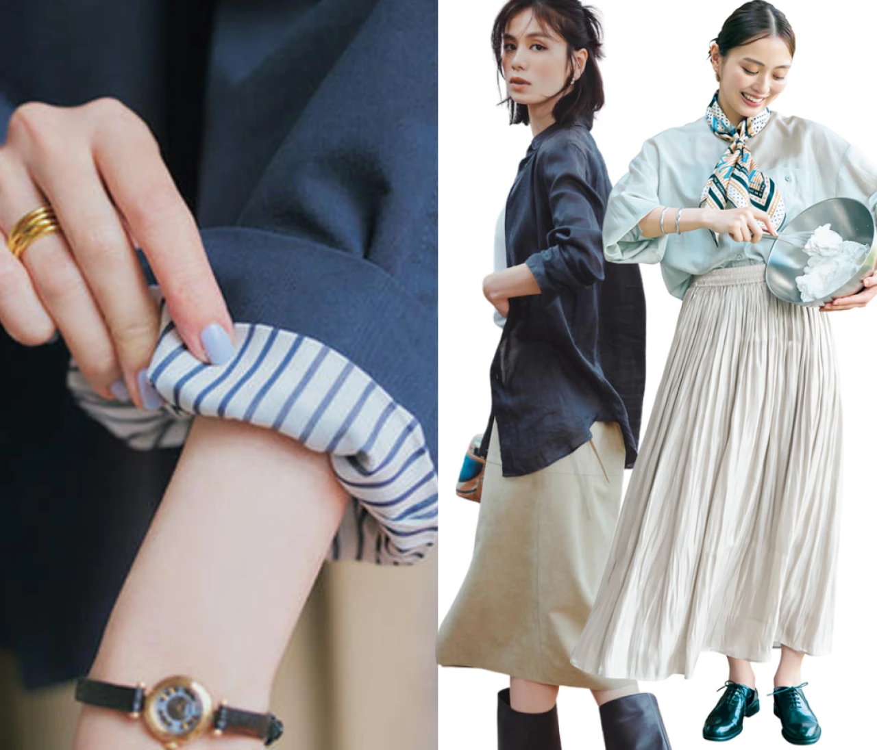 大人女子「腕捲(まく)り」コーデ15選。おしゃれな人の抜け感は“袖”だった!袖まくりのハウツーも参考に。