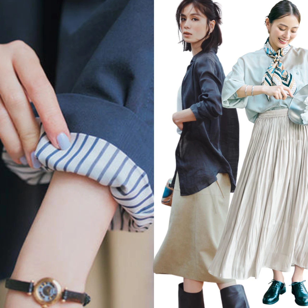 大人女子「腕捲（まく）り」コーデ15選。おしゃれな人の抜け感は“袖”だった！袖まくりのハウツーも参考に。
