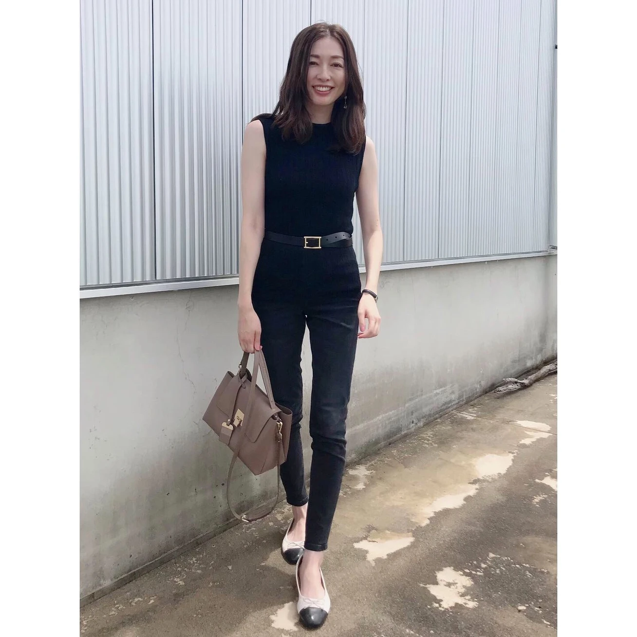 ZARAデニム、しまむらノースリーブ、UNIQLOベルト#梅雨コーデ_1