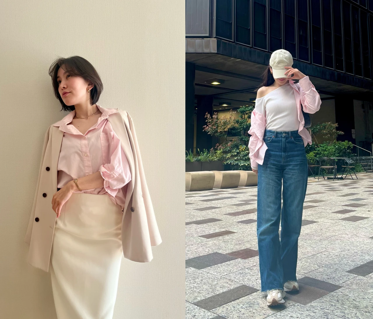 anuans（アニュアンス）スタンダードシャツ🌸ピンクシャツを使った春コーデ