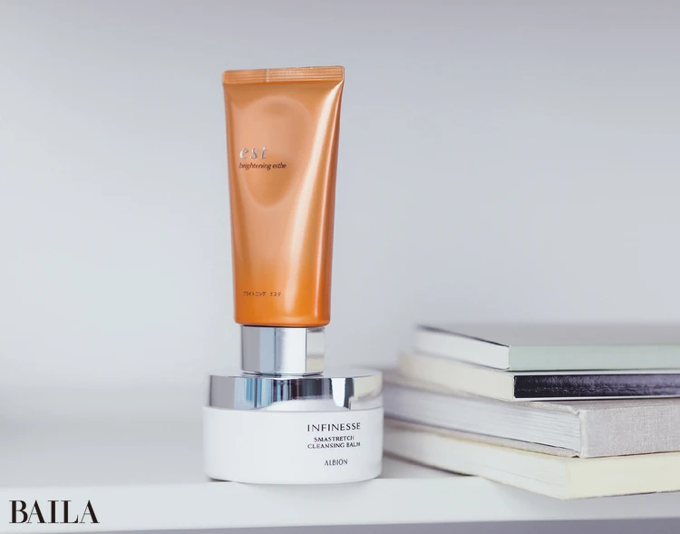 ブライトニング エステ(医薬部外品) 125g ¥8800/エスト クレンジングもマッサージもできる。アンフィネス スマストレッチ クレンジングバーム 120g ¥5280/アルビオン