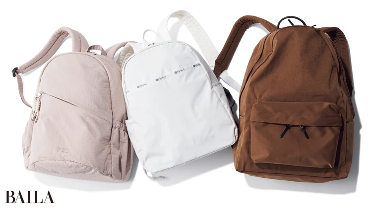 (左)Samsonite Red サムソナイト レッド/SAC’S別注ROUND BACKPACK (中)LeSportsac レスポートサック/DAYLY BACKPACK (右)STANDARD SUPPLY スタンダードサプライ/COMMUTE DAYPACK