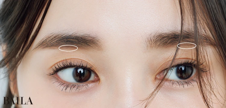 目と眉を近づけて彫り深見え。眉は黒目上だけ足してみる