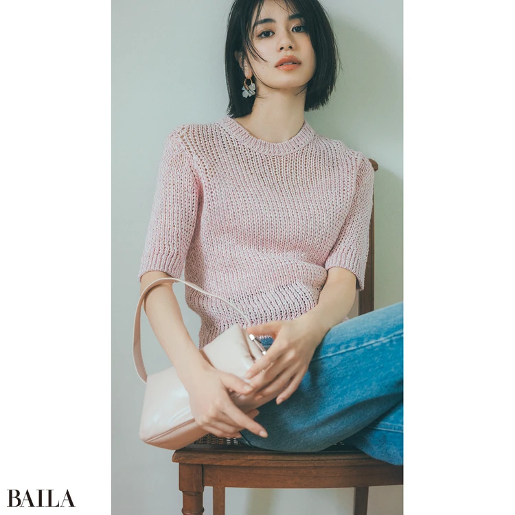 佐藤晴美 ピンクニットコーデ