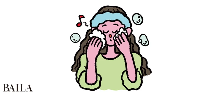 泡を転がすように顔を洗って