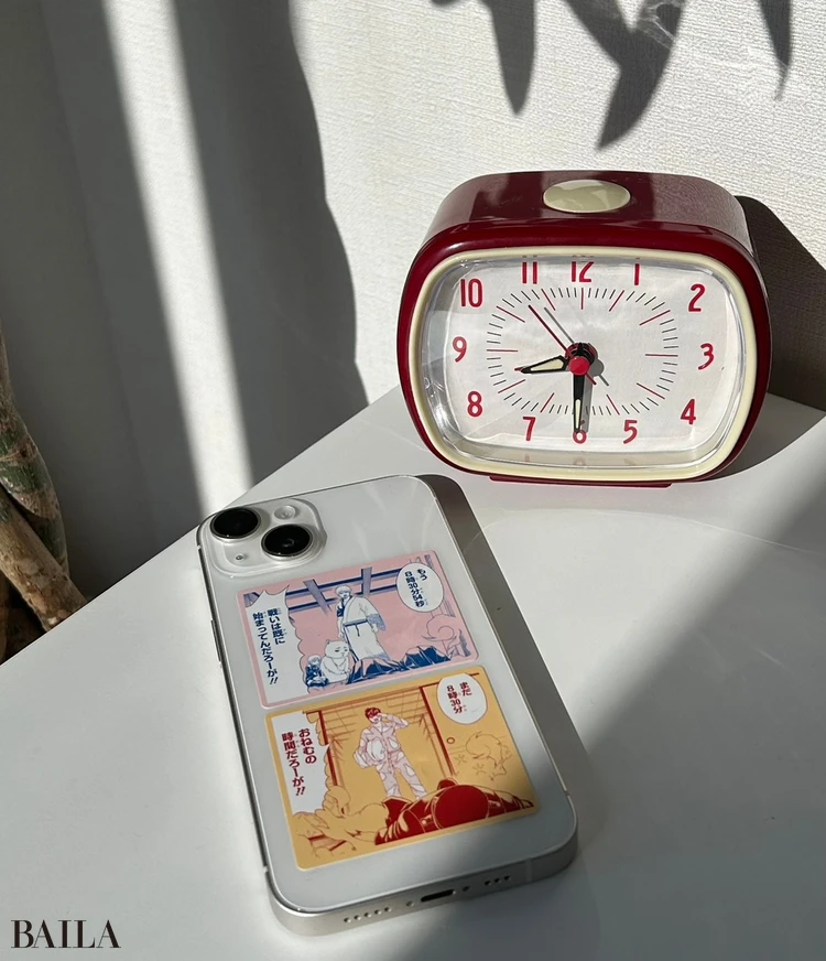 BAILA2・3月合併号の付録『銀魂　名＆迷場面ステッカー』をスマホに貼った様子