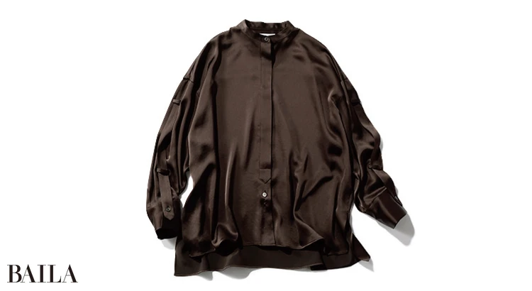 ノーカラー光沢シャツ